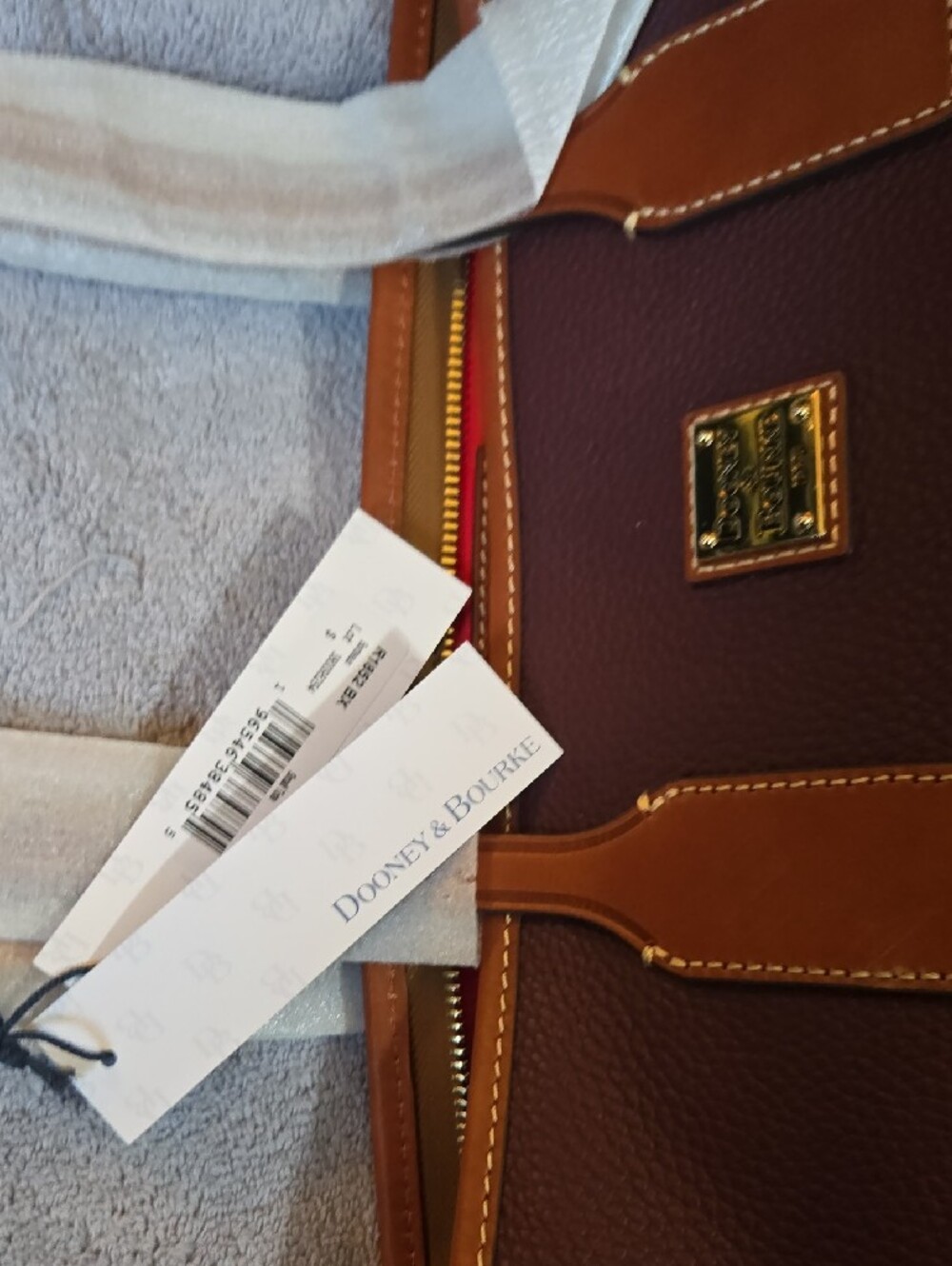 Dooney & Bourke Plum Pebble Leather Satchel with Tan Trim and Gold Hardware - Picture 5 of 9